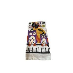 Ritz NWT Happy Halloween Owl Kitchen Towel 100% Cotton Purple Bat Decor